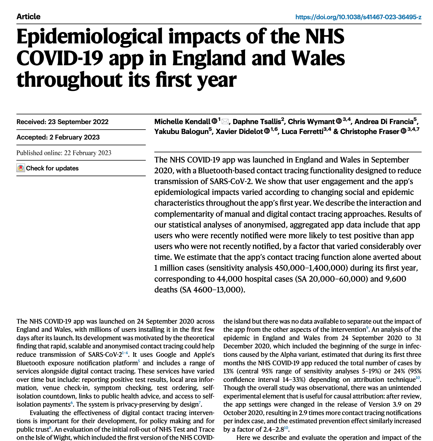 NHS COVID-19 App England and Wales Study